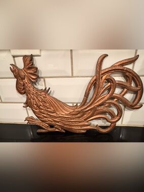 Ornate Carved Feather Wall Accent in Metallic Copper